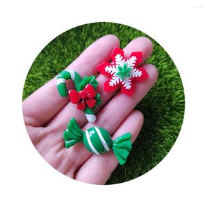 Dekorative Blumen, Mini-Weihnachtsharz, flache Rückseite, Zuckerstange, Schneeflocke, Cabochons, Scrapbooking, DIY, Schmuck, Handwerk, Dekor, Zubehör, Rot/Grün