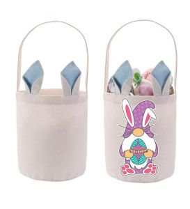 Party Supplies Bunny Easter Basket Diy Sublimation Toy Candy Story Pås med handtag Polyester Rabbit Ear Presentväskor