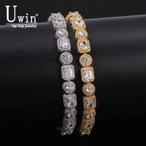 Armband Uwin Round Square Cz Armband 8mm Luxury Micro Pave Cubic Zirconia Mix Bling Bling Charm Men Hiphop Armband smycken