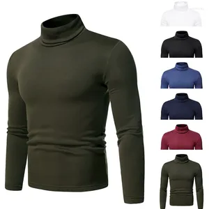 Herrtröjor Mens Tee Shirts Turtleneck tröja Långärmad undertröja Solid Color Slim Fit T-shirt Autumn and Winter Tops