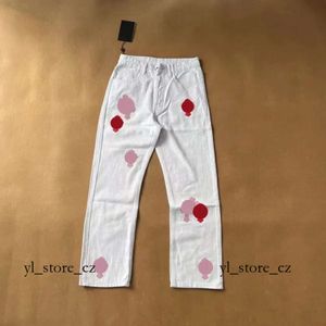 Chromees Hearts Pantaloni da uomo Mens Purple Brand Jeans Designer Make Old Washed Straight Pants Stampe Donna Uomo Long Style Fashion Trend Chromees Hearts Jeans 5028