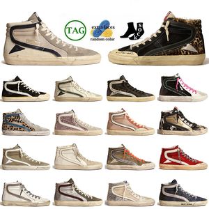 Partihandel handgjorda midbollstjärna designer skor övre silver guld vintage Italien varumärke glidtränare kalvskinn flash lyxplattform platt kvinnor mens sneakers