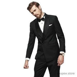 Męskie garnitury Blazers Stevditg podwójnie Brested Black Shawl Lapel Slim Fit Eleganckie dżentelmeni Suits Formal Blazer Luxury Wedding Pants