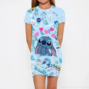 Mädchen Kleider Stich Rundhals Kurzarm Rock Mädchen Cartoon Print Strumpfhosen Kleidung Sommer Mode Stil Kleid 2024