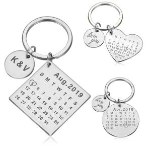 Catene personalizzate personalizzati ad anello della catena personalizzata per il calendario inciso per il tasto in acciaio inossidabile regalo di nozze per il marito del fidanzato