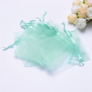 Cała- cała 9x12cm 100pcs partia sznurka Tiffany Blue Organza torebki przychylnie ślub świąteczny prezent biżuterii torebki 176i