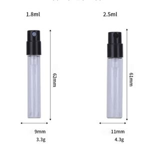 Einfach zu installierende leere 1,8 ml 2,5 ml Taschenparfüm-Probenflasche, Mini-Glassprühflaschen mit schwarzem Spray