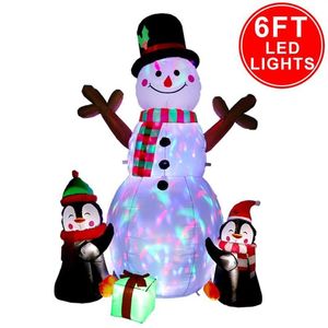 Decoração de festa 6ft decorações infláveis ​​de Natal ao ar livre boneco de neve inflável com luzes LED rotativas para decoração de jardim de quintal G232u