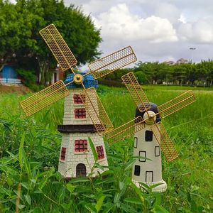 Enfeites de moinho de vento vintage, decoração de resina de jardim, modelo de construção ao ar livre, escultura, artesanato de paisagem 240122