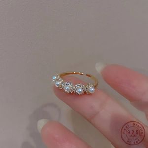 Halsband 925 Sterling Silver French Vintage Shell Pearl Zircon Ring for Women Exquisite Wedding Party Jewelry Accessories