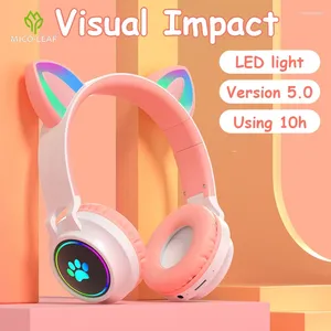 Orelhas de gato led bonito fones de ouvido sem fio bluetooth fone com microfone dobrável design estéreo música earbud gatinho para jogos