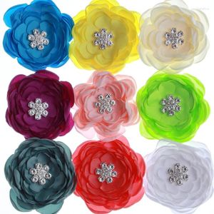 Hair Accessories 200PCS 9.5CM Soft Fabric Satin Flowers With Rhinestone Embellishment For Headbands Chiffon Burn Flower Wear
