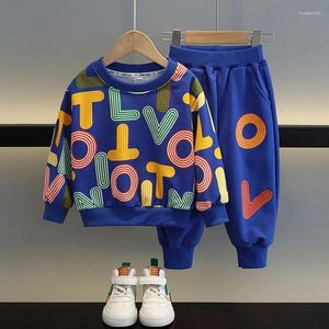 Kläder sätter Korea Autumn Children's Clothes Boy Cotton Hooded Pullover Sweatshirt och Pant Set Teenage Girl Spring Tracksuit