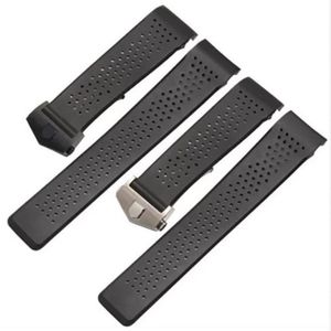 22mm TOP Rubber Watchband Super-thin Silicone Silver Stainless Steel Fold Deployment Buckle Watch BANDS Strap 2396