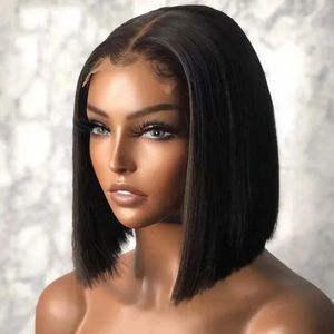 Spetsfront peruker Glueless Human Hair Wig Bob Kort rak 4x4 Spetsstängning Bob Wig Pre Cut HD Transparent Human Wigs Babyhår