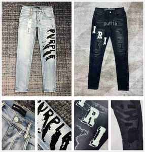 Lila jeans designer för mens högkvalitativa mode cool stil byxa nödbiten rippad cyklist svart blå jean smal fit motorcykel m46j y3ui