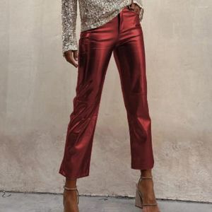 Pantaloni da donna casual in ecopelle elegante vestibilità slim con chiusura a cerniera a vita media morbido traspirante per il club