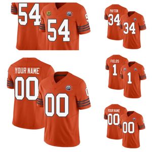 Chicago''bears'Brian Urlacher Walter Payton Custom Orange 2023 F.U.S.E. Z 4-gwiazdkową koszulką Patchthrowback Limited Football Game