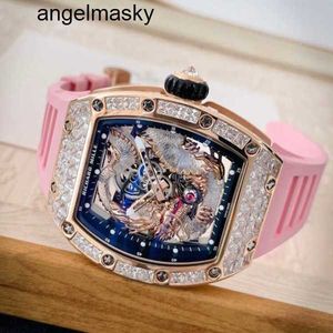 Tourbillon Watchrm Wrist Watch RMWatches Wristwatch RM57-03 Original Diamond Rose Gold Crystal Dragon Limited Edition Leisure RM5703