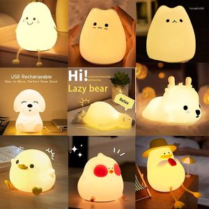 Night Lights Cute Light For Kids Room Cartoon Silicone Led Dog Cat Deer Bear Duck Rechargeable USB Lamp Children Gift