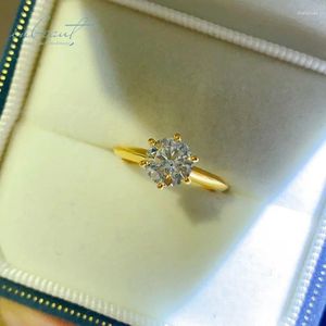 Cluster Rings Inbeaut 18K Solid Yellow Gold 3 Ct Round Excellent Cut Pass Diamond Test Sparkling D Color Moissanite Wedding Ring Fine