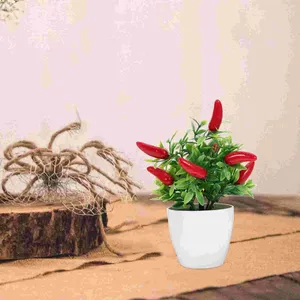 Decorative Flowers Artificial Pepper Plants Mini Fake Fruit Chili Bouquet Pot Faux Plastic Potted Simulation Bonsai Decorations Home