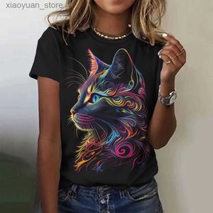 Kadınlar T-Shirt Sevimli Kedi Grafik Kadın Tişörtleri Komik Moda Kısa Kollu Üstü Kawaii Y2K Büyük Boyu Kadın Giyim Bayanlar Günlük Tees 240130
