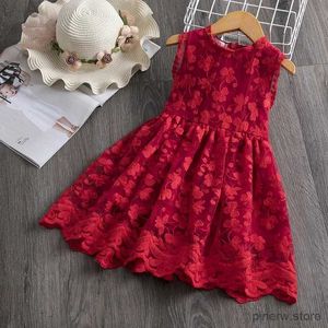 Girl's Dresses Summer Dresses for Girls Sleeveless 3-8 Yrs Flower Lace Baby Children Casual Clothing Red New Year Birthday Party Kids Dress