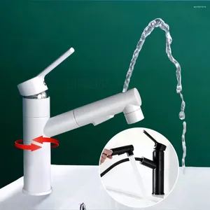 Bathroom Sink Faucets Washbasin Pull-out Cold And Water Faucet Rotatable Countertop Basin White Paint