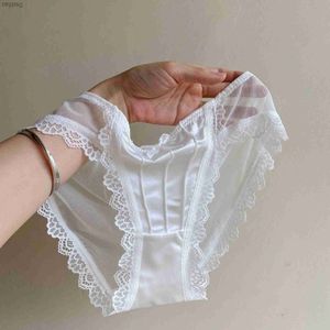 Other Panties Vintage Satin Soild Color Breathable Underwear Women French Sexy Lace Bow Lingerie Female Mid-waist Thin Mesh Briefs New YQ240130