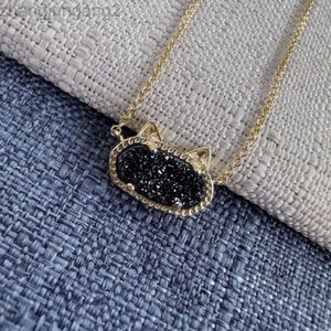 Projektant Kendras Scotts Biżuteria Elisa moda geometryczna owalna małe czarne uszy kota chłodne czarne kryształowe naszyjnik łańcuch łańcucha kołnierza