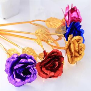 24K Gold Foil Artificial Rose Flower Branch Romantic Lover Fake Rose Flower Wedding Decoration for Valentine's Day Gift new1293f