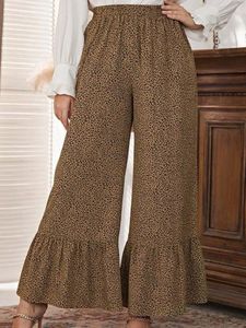 Pantaloni stampati leopardati per donna Ufficio Casual Plus Size Vita alta Gamba larga Pantaloni alla caviglia Autunno Trendy s 3XL 4XL 240126