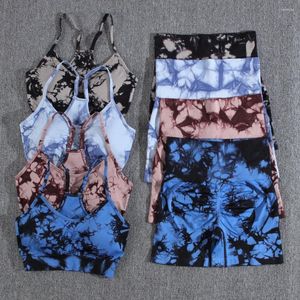 Tute da donna Tie Dye Summer Gym Fitness Shorts Imposta colore a contrasto senza cuciture Casual a vita alta 2 pezzi