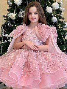 2024 Princess Pageant Evening Party Primeira Comunhão Vestidos de Comunhão Elegante Vestido de Ball Puffy Baby Criança Vestido Comunion Flor Girls Dress 403