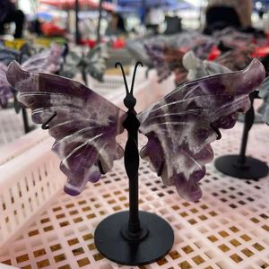 Decorative Figurines Design Elegant Rebirth Butterfly Wings Ornament Natural Clear Quartz Amethyst Crystal Decor Wedding Favor Souvenir