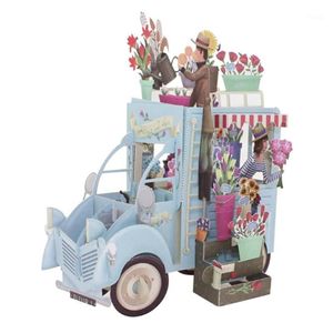 Handgjorda snidade födelsedagsvykortfestinbjudningar Kirigami Flower Car Colorful 3D Cutting Greeting Card Wedding Decorative1185C