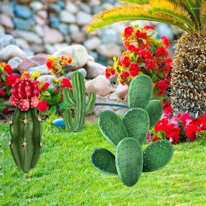 Flores decorativas cactus jardim estaca acrílico realista à prova de intempéries decoração verde casa artificial hera folha guirlanda planta para parques