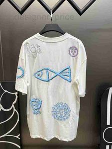 Homens camisetas Designer Sunfish Face Padrão Indústria Pesada Bordado Manga Curta 32S Vela Algodão Na Moda Marca Homens e Mulheres Camisetas VDFA