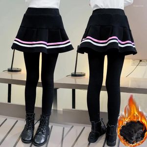 Calças outono inverno gilrs listra leggings meninas saia-calças bolo saia crianças 3-14 anos quente mais veludo calças grossas crianças