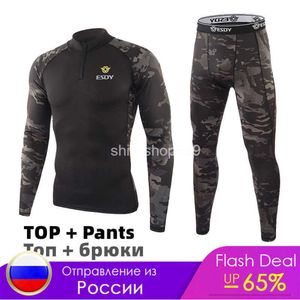 Mens Sleepwear Herrkläder 2021 Vinter Nya anländer Polar Fleece Thermal Underwear Set Quick Torking Tjockning Warm Tactical Camo Underwear T221017