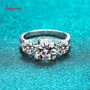 Ringar smyoue 4ct 100% Moissanite Diamond Ring for Women Yellow Gold Wedding Band Bridel Jewelry S Sterling Sier Wholesale GRA