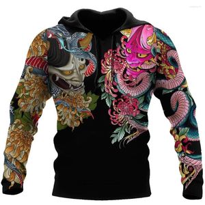 Mäns trenchrockar dominerande japansk samurai tatuering 3D tryckt hoodie casual överdimensionerad gata kläd harajuku sport pullover y2k