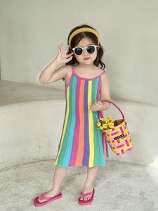 Flickklänningar Milancel Summer Girls Dress Fashion Camisole Kids Rainbow Knit Clothes