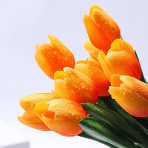 Decorative Flowers 35cm 10Pcs Tulip Artificial Flower Real Touch Bouquet PU Fake For Wedding Ceremony Decor Home Garden