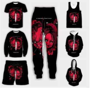 2022 Ny mode skräckfilm Chucky 3D Print Menwomen Casual Shorts Pants Tshirt Vest Sweatshirt Hoodies Zipper Hoodies G5470389