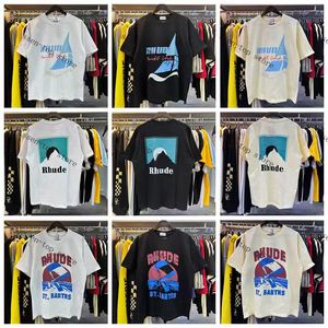 Rhude Tasarımcı Erkek T Shirt Yüksek Kaliteli Tess Günlük Moda Kısa Kollu Avrupa Amerika Boyut Erkekler Kadın Yuvarlak Boyun Tshirts 24ss