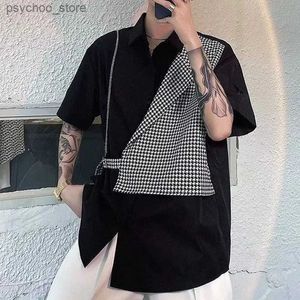 Homens camisetas Verão Casual Mens Roupas Tendência Bonito Versão Coreana Manga Curta Polo-Neck Single-breasted Falso Duas Peças Camisa de Moda Q240130