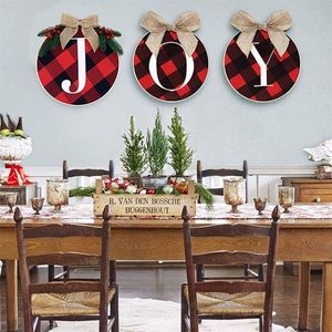 3st juldekoration Joy Sign Wood Wreath Jul Decoration For Home Diy Xmas Trairs Wall Door Hanging Ornament Happy N2334