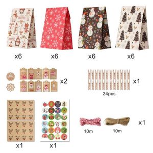 Christmas Decorations Advent Calendar Bags Calendars Filling Candy Gift Paper Bag DIY 24 Days Countdown With Stickers Tags Clips1768
